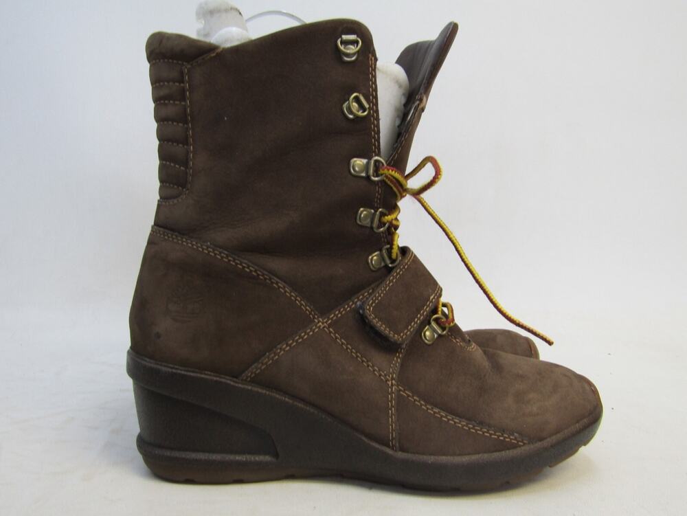 Timberland Womens Size 7.5 M Brown Leather Laces Up Hidden Wedge Fashion Boots